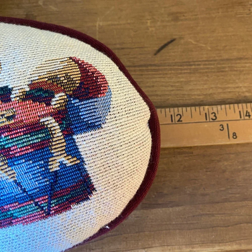 Vintage Tapestry Christmas Stocking Pillow Teddy Bear Alphabet Blocks Burgundy